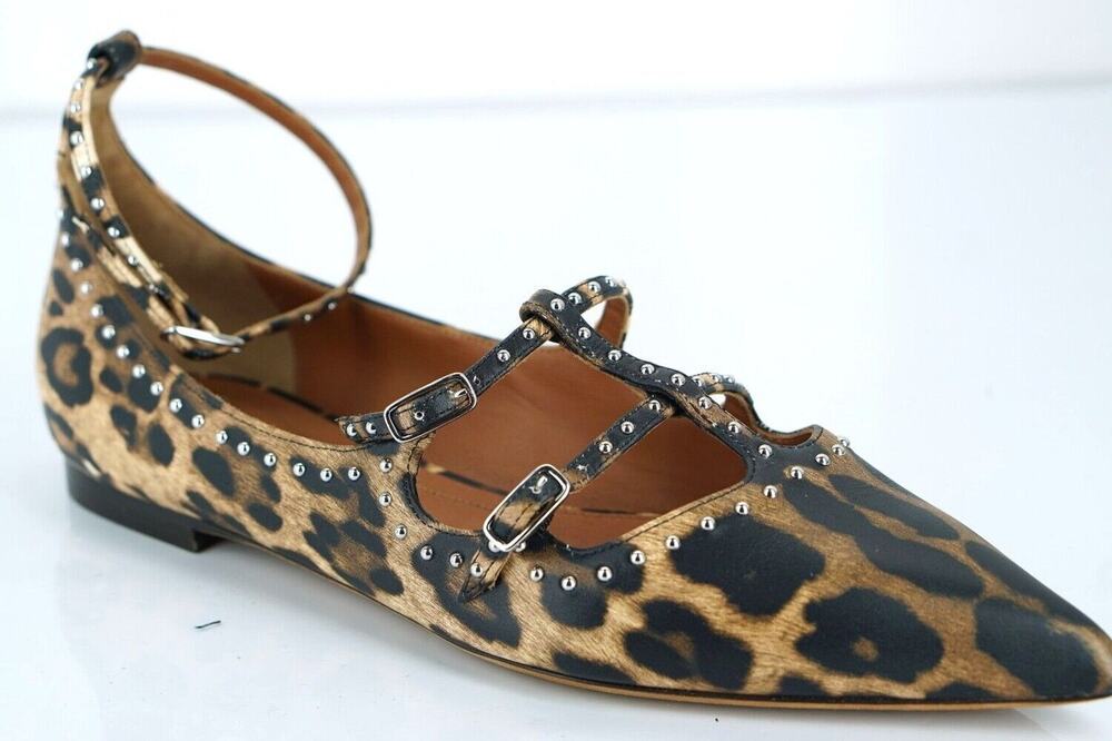 Givenchy Leopard Piper Pointy Mary Jane Strappy Studded Flats